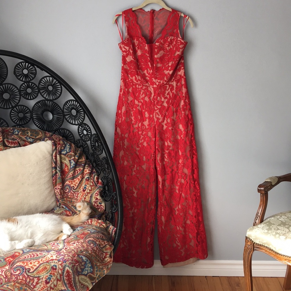 MARINA Red Lace Jumpsuit